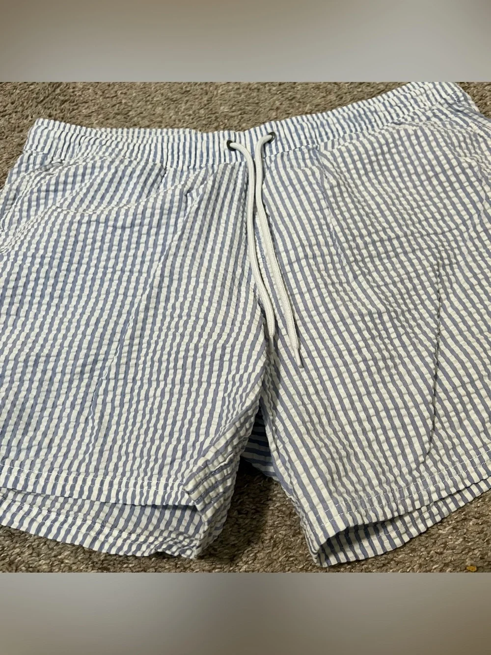 J. Crew Blue and White Seersucker Drawstring Swim Shorts Size XL